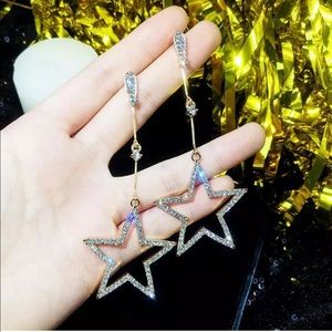 pentagram rhinestone long star pendant earrings